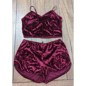 Burgundy Velvet 2 Piece Set Womens S/M Sleepwear Outerwear Goth Grunge Witchy